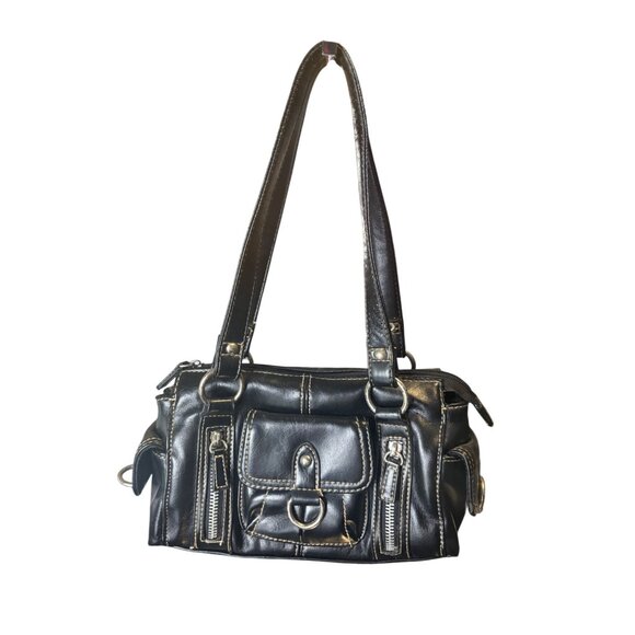 Apt 9 Black Handbag White Contrast Stitching Faux Leather Shoulder Bag Retro Y2K - Picture 1 of 16